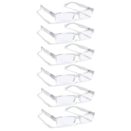 Boost Eyewear Reading Glasses, Clear Half Rim Frame, Comfort Spring Loaded Hinges, 6PK 28200